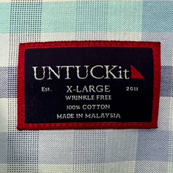 Untuckit Blue Check Wrinkle Free Regular Fit Canaletto UK Shirt Size XL - Picture 4 of 11